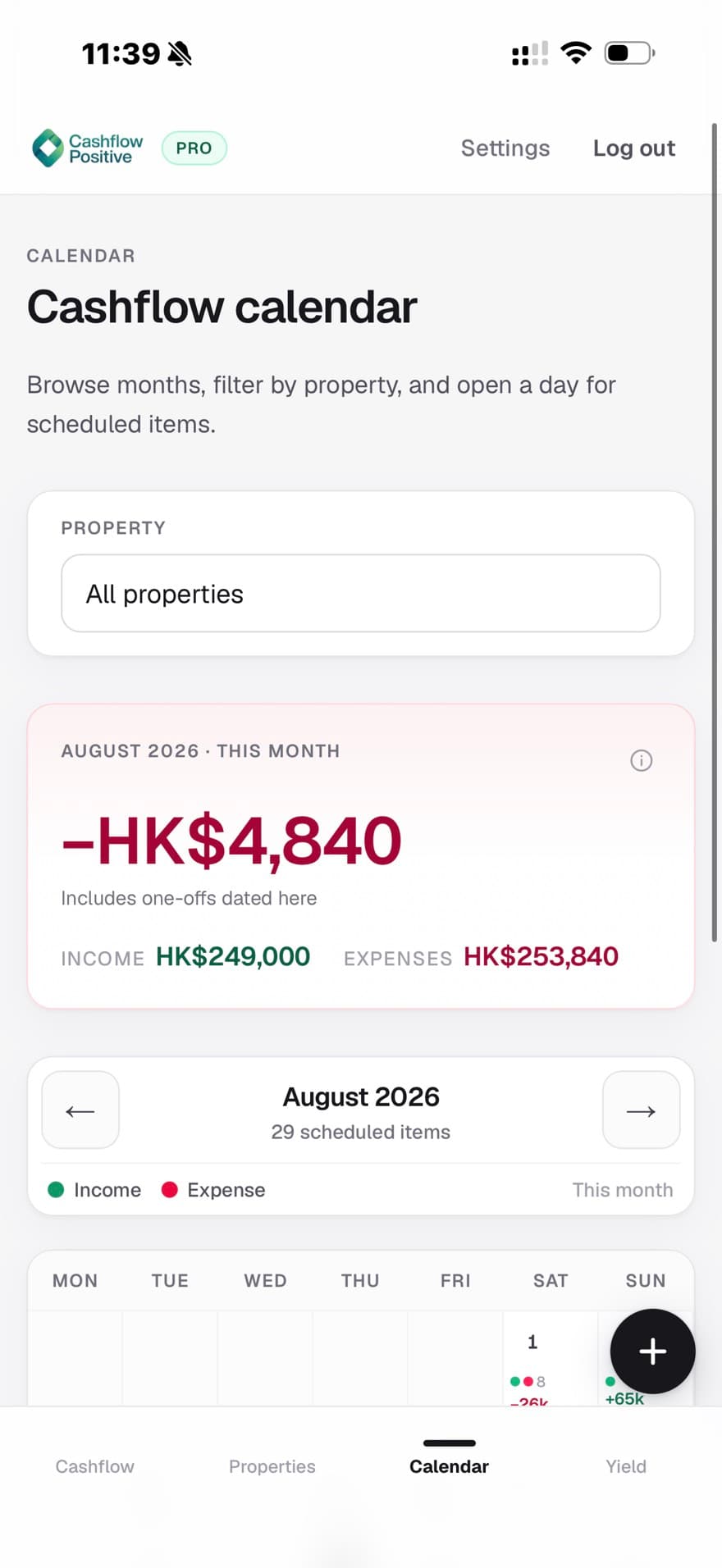 Calendar month net cash summary