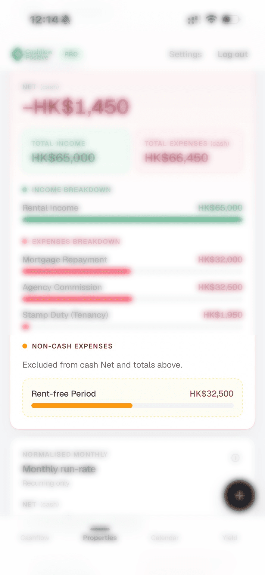Lost rent stays visible as a non-cash item