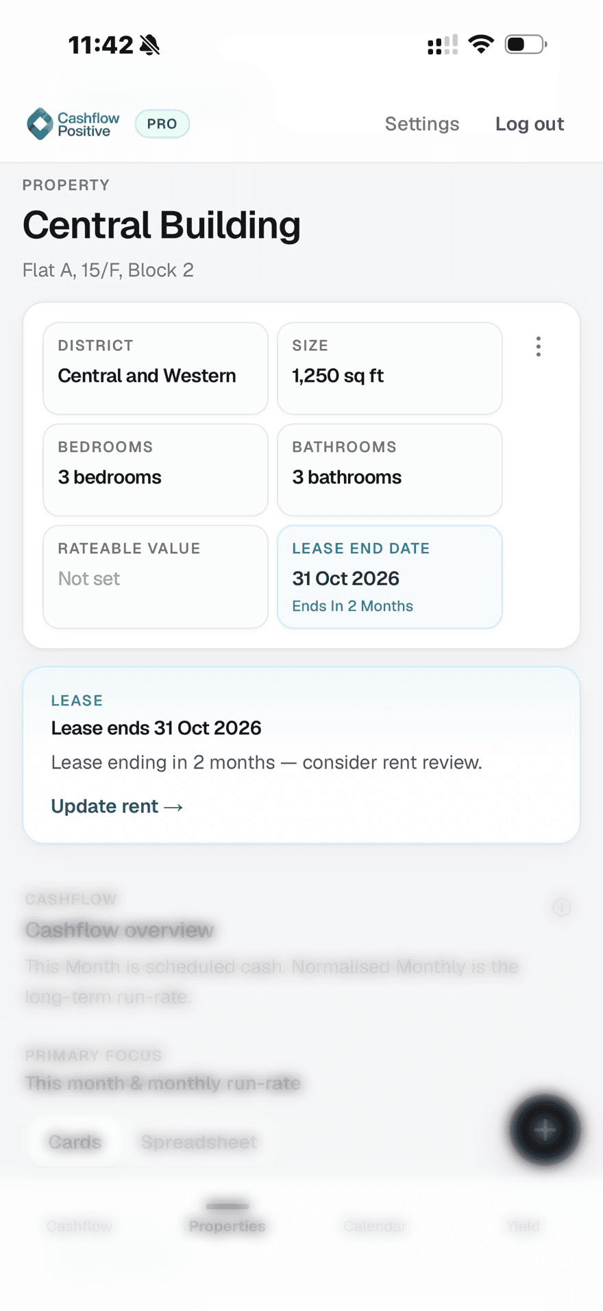 Lease ending soon with Update rent prompt